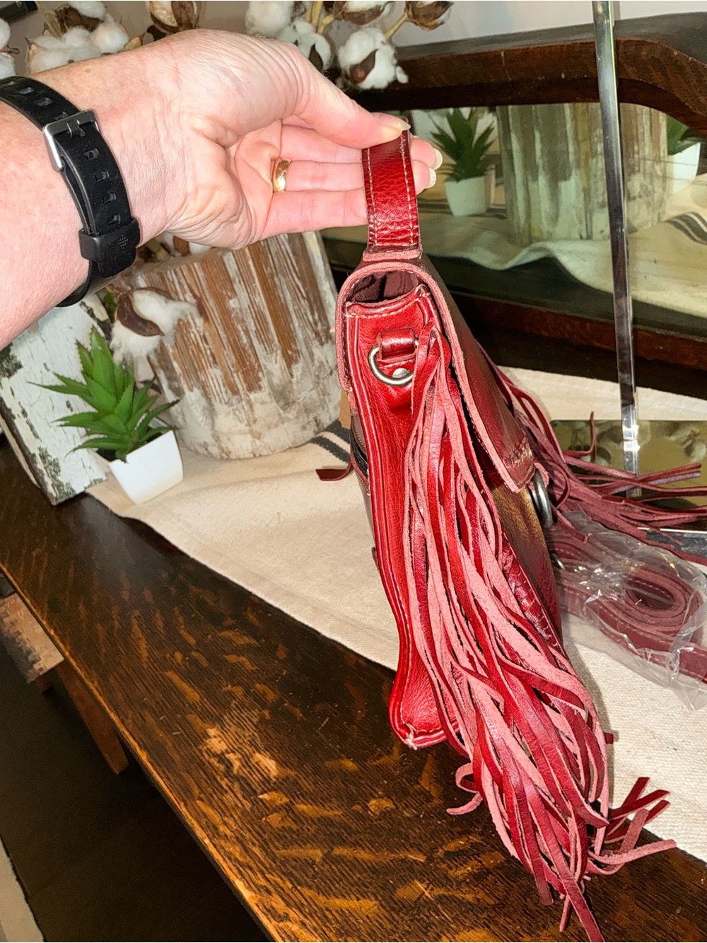 NWT Bed Stu Fringe Leather Hidden Crossbody Bag Handbag Cherry Lacquer MSRP $249 - Picture 7 of 14